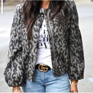 Banana Republic Leopard Print Wool Bomber Jacket Coat Gray Black Size XS